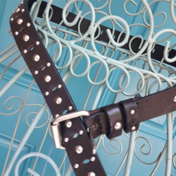 Genuine Leather Belt Metal Studded Silver Studs Grommets Rivets Goth Medieval. T - Picture 7 of 12